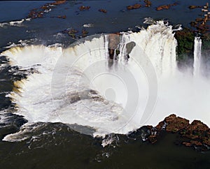 The Iguazu Falls are waterfalls of the Iguazu River on the border of Argentina and Brazil. They are the largest waterfalls system