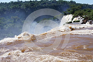 Iguazu waterfall in the national Park of Argentina, view of the main streams