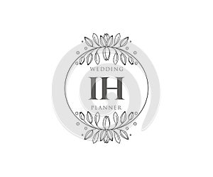 IH Initials letter Wedding monogram logos collection, hand drawn modern minimalistic and floral templates for Invitation cards,