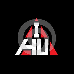 IHU triangle letter logo design with triangle shape. IHU triangle logo design monogram. IHU triangle vector logo template with red
