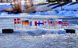 2019 IIHF World Championship in Slovakia. This flags represented states who will playing in Group A on championship in ice hockey