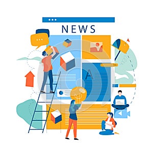 Online news, news update, news website, electronic newspaper flat vector illustration design. News webpage, information about acti