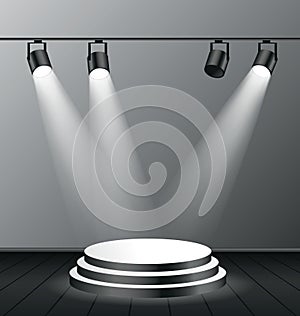 IIluminated scene with podium spotlights - vector illustration