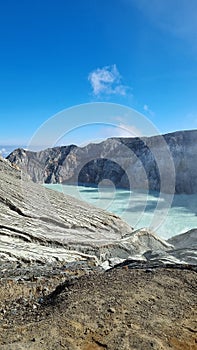 Ijen Sulfur Volcano and Blue Sky