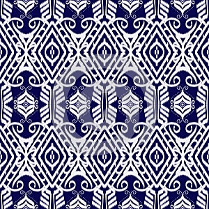 Ikat embroidery on blue background and white stripes for silk