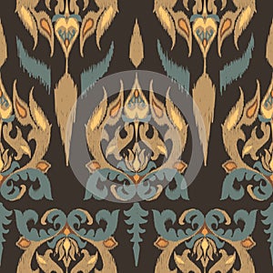 Ikat floral paisley embroidery on brown background.geometric ethnic oriental pattern traditional