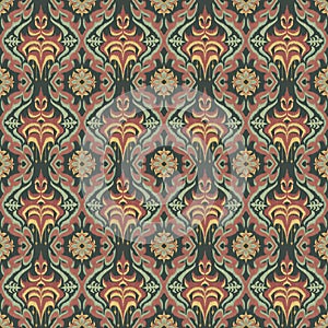 Ikat floral paisley embroidery on green background.geometric ethnic oriental seamless pattern traditional.Aztec style abstract