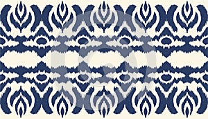 Ikat seamless border print. Vector tie dye shibori pattern with stripes and chevron.