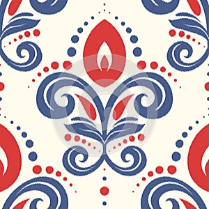 ikat seamless pattern repeat Red and blue floral seamless repeat pattern.