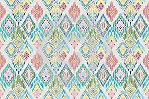 Ikat tribal seamless pattern. Ethnic Aztec fabric carpet boho chevron textile.Geometric African oriental traditional vector.