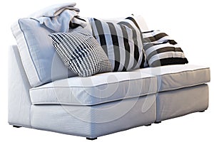 Ikea kivik sofa with plaids and pillows photo