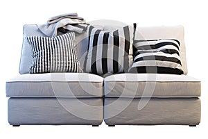 Ikea kivik sofa with plaids and pillows photo