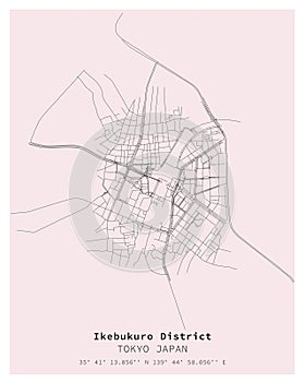 Ikebukuro District Tokyo ,Japan Street map ,vector image