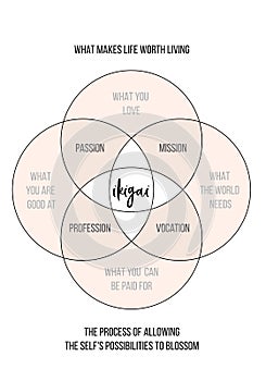 Ikigai work life balance concept, vector photo