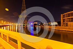 Ikoyi Lekki link bridge Lagos Nigeria at night with view of Ikoyi and the lagoon.