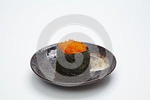 Ikura Salmon Roe Gunkan Maki Sushi isolated on white background.