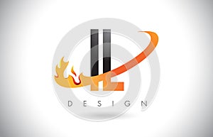 IL I L Letter Logo with Fire Flames Design and Orange Swoosh.