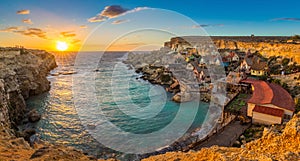 Il-Mellieha, Malta - Panoramic view of the famous Popeye Village at Anchor Bay