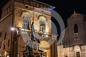 Il Nettuno (Fountain of Neptune) statue in front of Palazzo del Podesta in Bologna