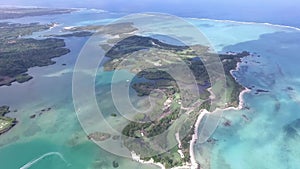 Ile aux Cerfs, Deer Island from above. Landscape with ocean and tree in background. Mauritius