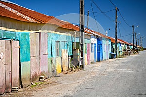 Ile d`Oleron. Colored huts of oyster farmers. Charente Martime, France
