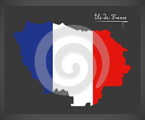 Ile-de-France map with French national flag illustration