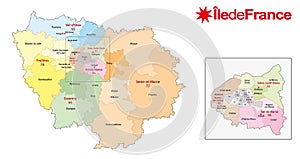 Ile de france region administrative and political vector map