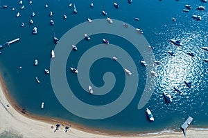 Ilhabela, Brazil: Aerial view of beautiful harbor with some boats.