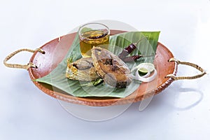 ilish panta Bengali new year festive dish. Boishakh panta ilish with green chilli