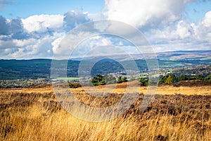 Ilkley moor. Yorkshire with Ilkley town in the distance