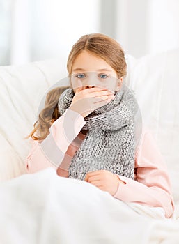 Ill girl with flu at home