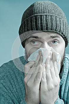 Ill man infected with flu virus or swine fever photo