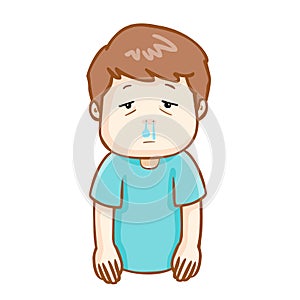 Ill man runny nose cartoon