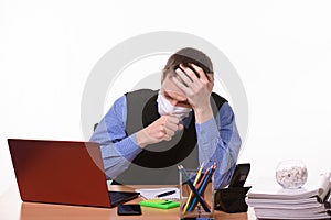 Ill office worker coughing in the workplace