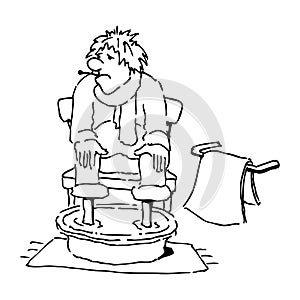 Ill person with his legs in a water basin