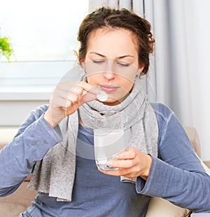 Ill Woman Taking Medicines