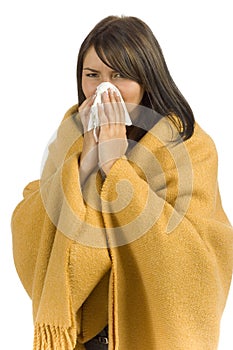 Ill woman with tissue