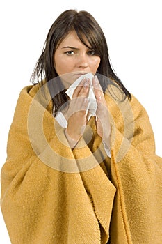 Ill woman with tissue