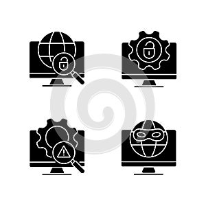 Illegal activities detection black glyph icons set on white space
