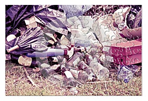 Illegal dumping in the nature - concept image in jigsaw puzzle s