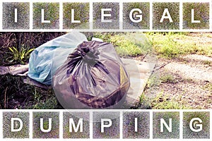 Illegal dumping in the nature - garbage bags left in the nature