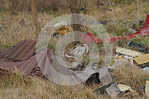 An illegal garbage dump in the nature at the side of Bakonykoppany Village in Hungary.