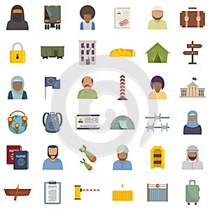 Illegal immigrants icons set flat vector isolated