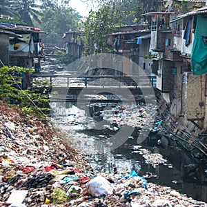 Illegal landfill in an asian city