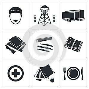 Illegal migration Vector Icons Set