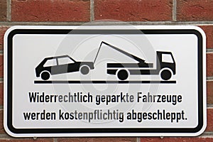 Illegal parking sign in German language