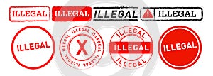 illegal rectangle and circle stamp labels ticker sign for forbidden prohibition illegality crime photo