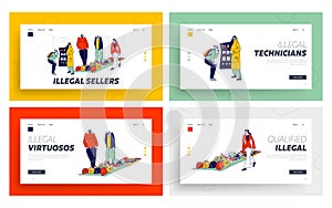 Illegal Sellers Business Landing Page Template Set. Smuggler Characters Sell on Black Market photo