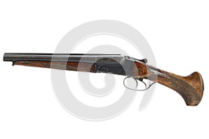 Illegal weapon - sawn off shotgun isolated on white