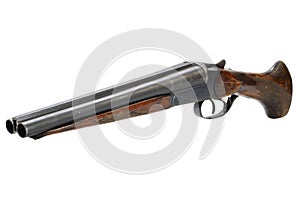 Illegal weapon - sawn off shotgun isolated on white